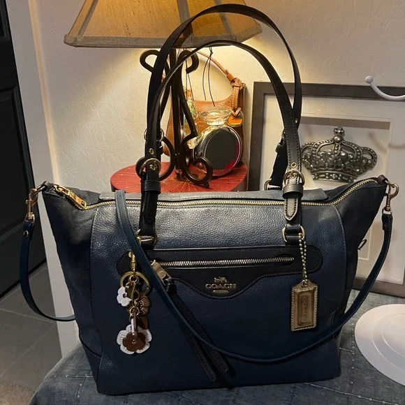 Coach 2021 Kleo Carryall Satchel Pebbled Leather and Suede Denim Blue - Picture 2 of 16